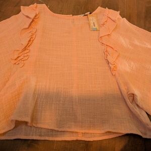 HYFVE Light Coral Ruffle Sleeve Blouse